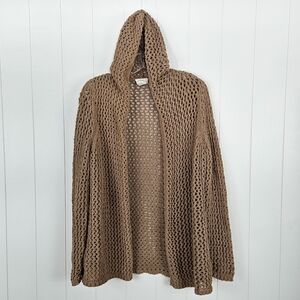 Artelier Nicole Miller Crochet Cardigan Open Front Hooded Beige Festival M